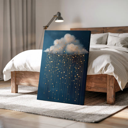 Rain Cloud Canvas Print – Minimalist Wall Art - Maximalist Home Decor - Gold Stars Framed Canvas