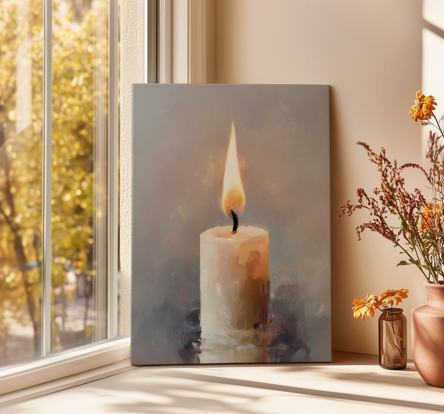 Rustic Candle Canvas Art Print – Cozy Warm Wall Decor
