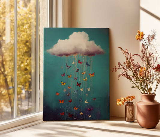 Rain Cloud Canvas Print – Minimalist Wall Art - Maximalist Home Decor - Butterfly Rain Cloud Framed Canvas