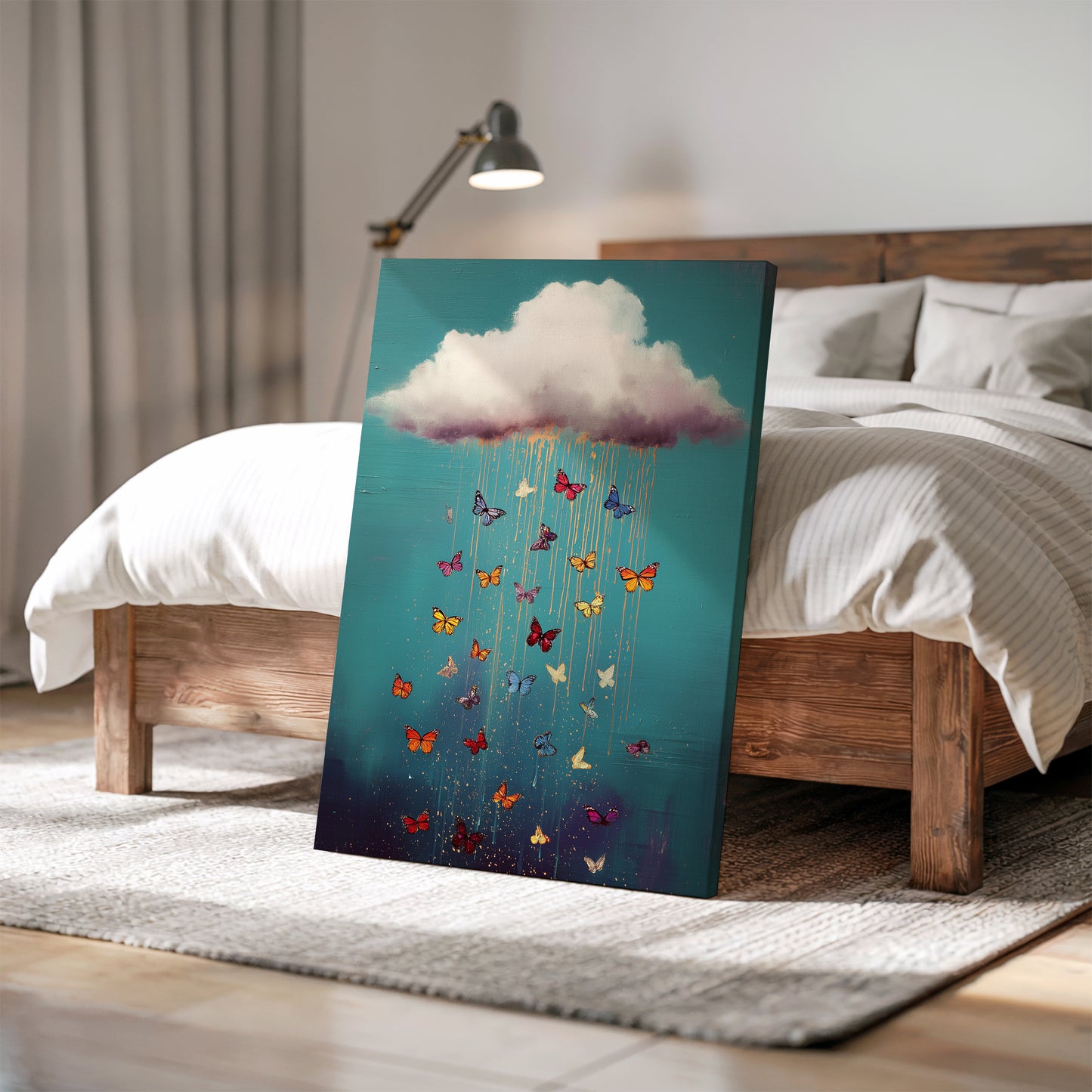 Rain Cloud Canvas Print – Minimalist Wall Art - Maximalist Home Decor - Butterfly Rain Cloud Framed Canvas