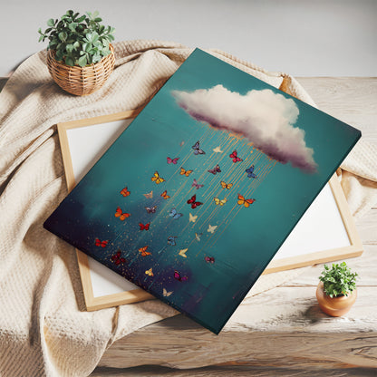 Rain Cloud Canvas Print – Minimalist Wall Art - Maximalist Home Decor - Butterfly Rain Cloud Framed Canvas