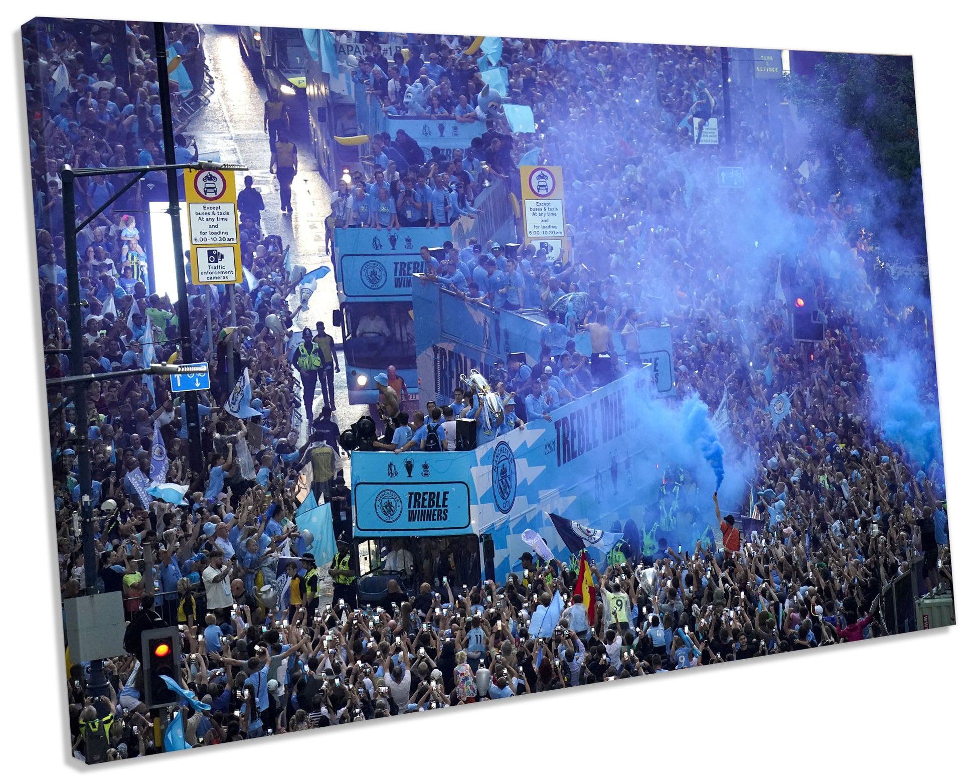 Manchester City 2023 Victory Parade Framed Canvas Art Print