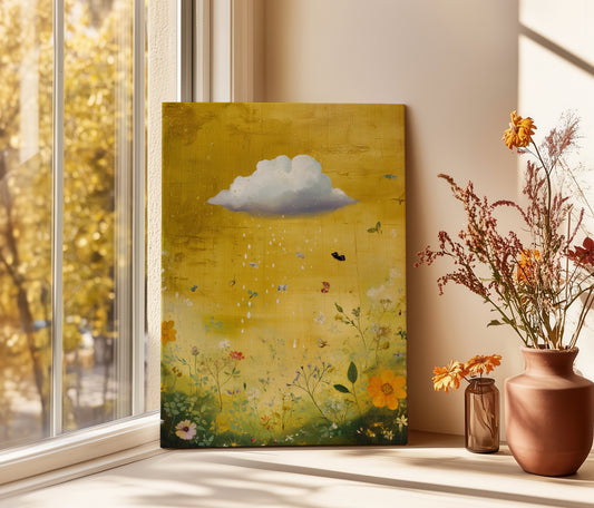Yellow Cloud Canvas Print – Minimalist Wall Art - Maximalist Home Decor - Wildflower Cloud Framed Canvas