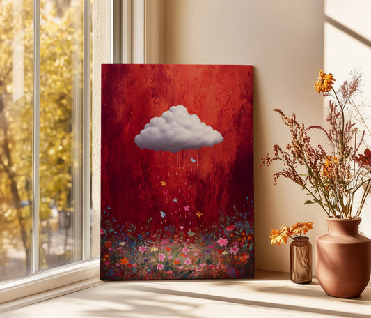 Red Cloud Canvas Print – Minimalist Wall Art - Maximalist Home Decor - Butterfly Cloud Framed Canvas