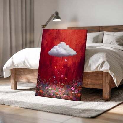 Red Cloud Canvas Print – Minimalist Wall Art - Maximalist Home Decor - Butterfly Cloud Framed Canvas