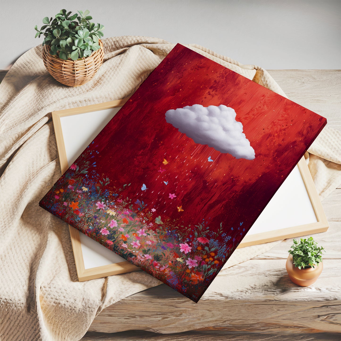 Red Cloud Canvas Print – Minimalist Wall Art - Maximalist Home Decor - Butterfly Cloud Framed Canvas