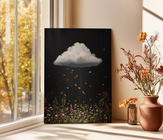 Black Cloud Canvas Print – Minimalist Wall Art - Maximalist Home Decor - Butterfly Cloud Framed Canvas