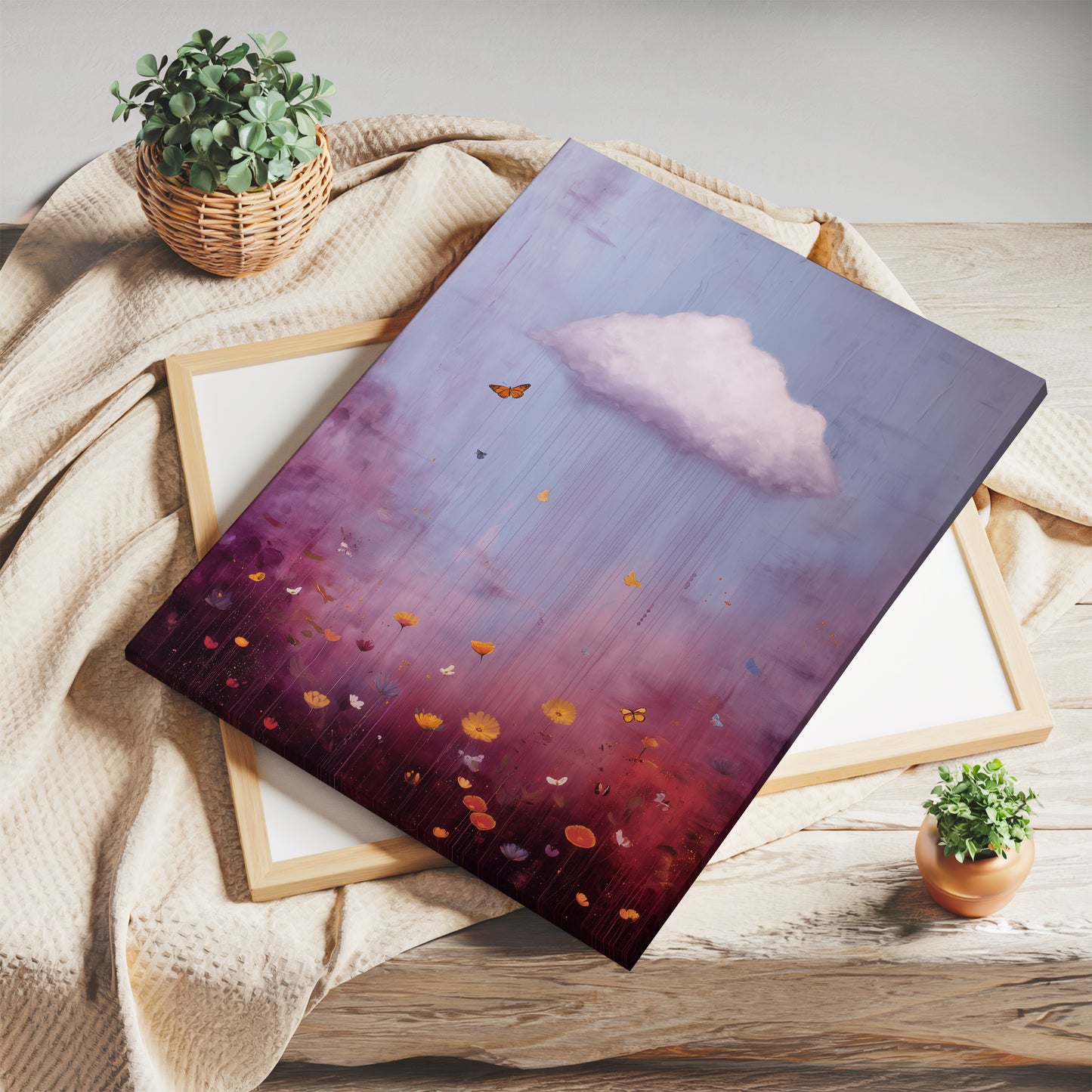 Ombre Canvas Print – Minimalist Wall Art - Maximalist Home Decor - Floral Cloud Framed Canvas