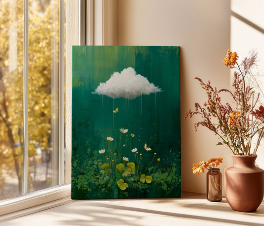 Green Cloud Canvas Print – Minimalist Wall Art - Maximalist Home Decor - Floral Cloud Framed Canvas