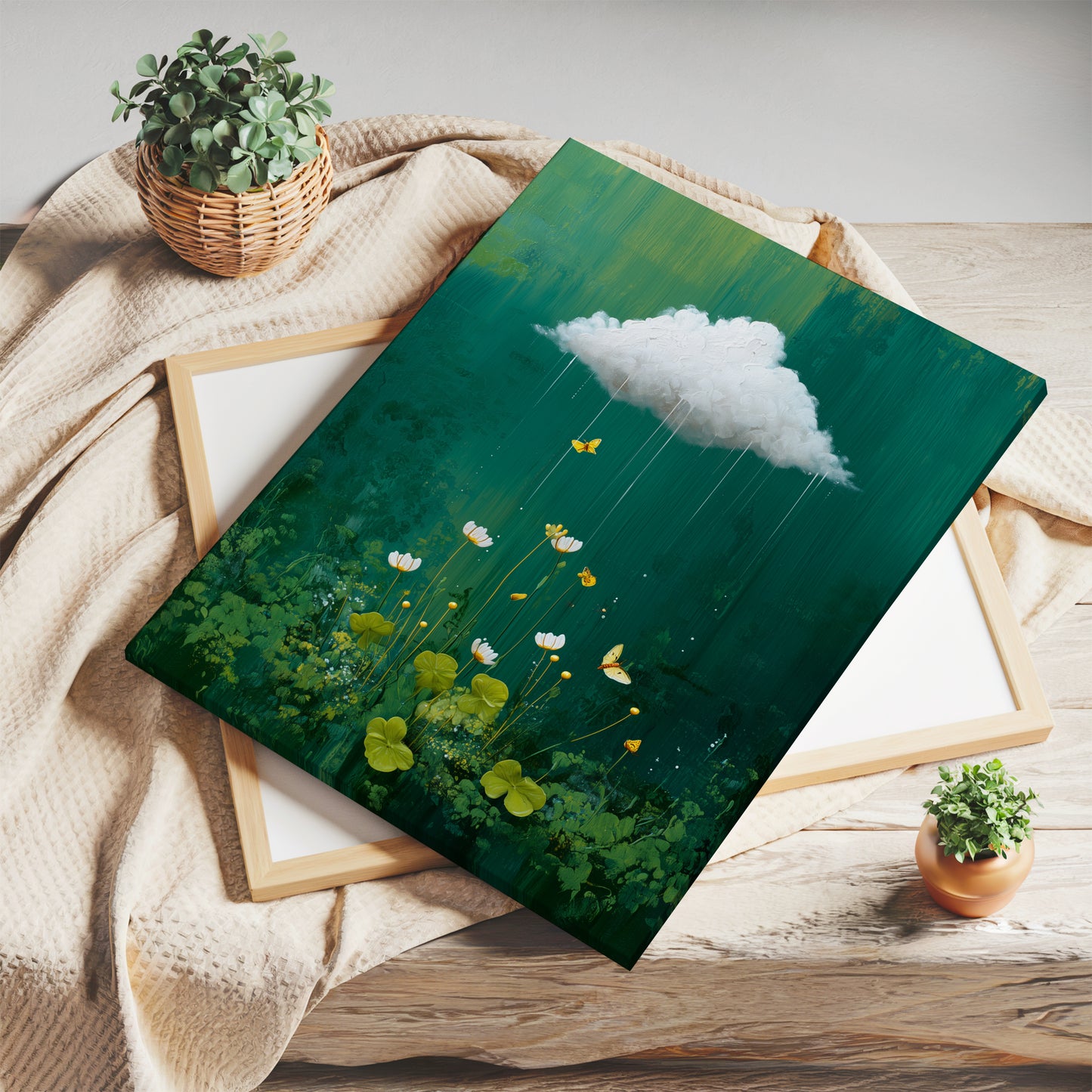 Green Cloud Canvas Print – Minimalist Wall Art - Maximalist Home Decor - Floral Cloud Framed Canvas