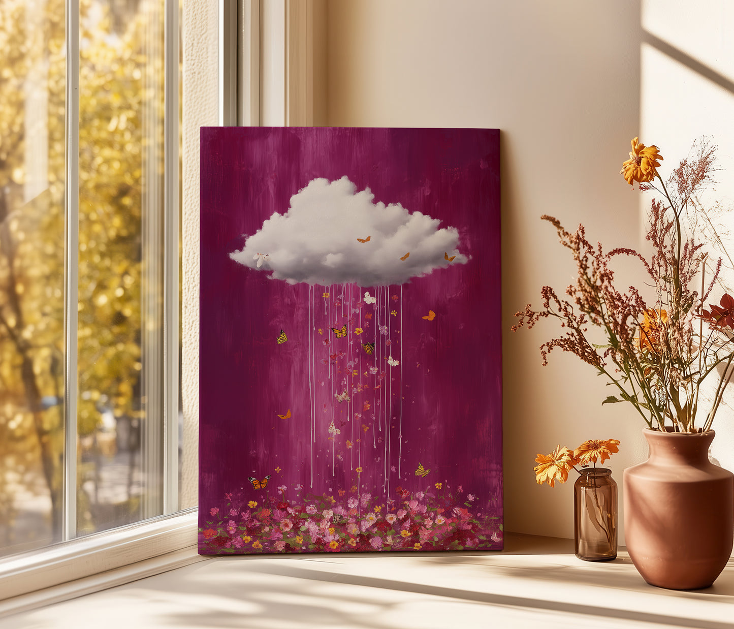Butterfly Cloud Print – Minimalist Wall Art - Maximalist Home Decor - Floral Cloud Framed Canvas