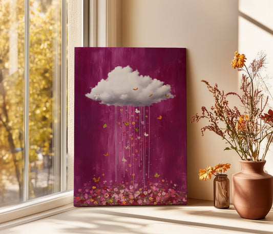 Butterfly Cloud Print – Minimalist Wall Art - Maximalist Home Decor - Floral Cloud Framed Canvas