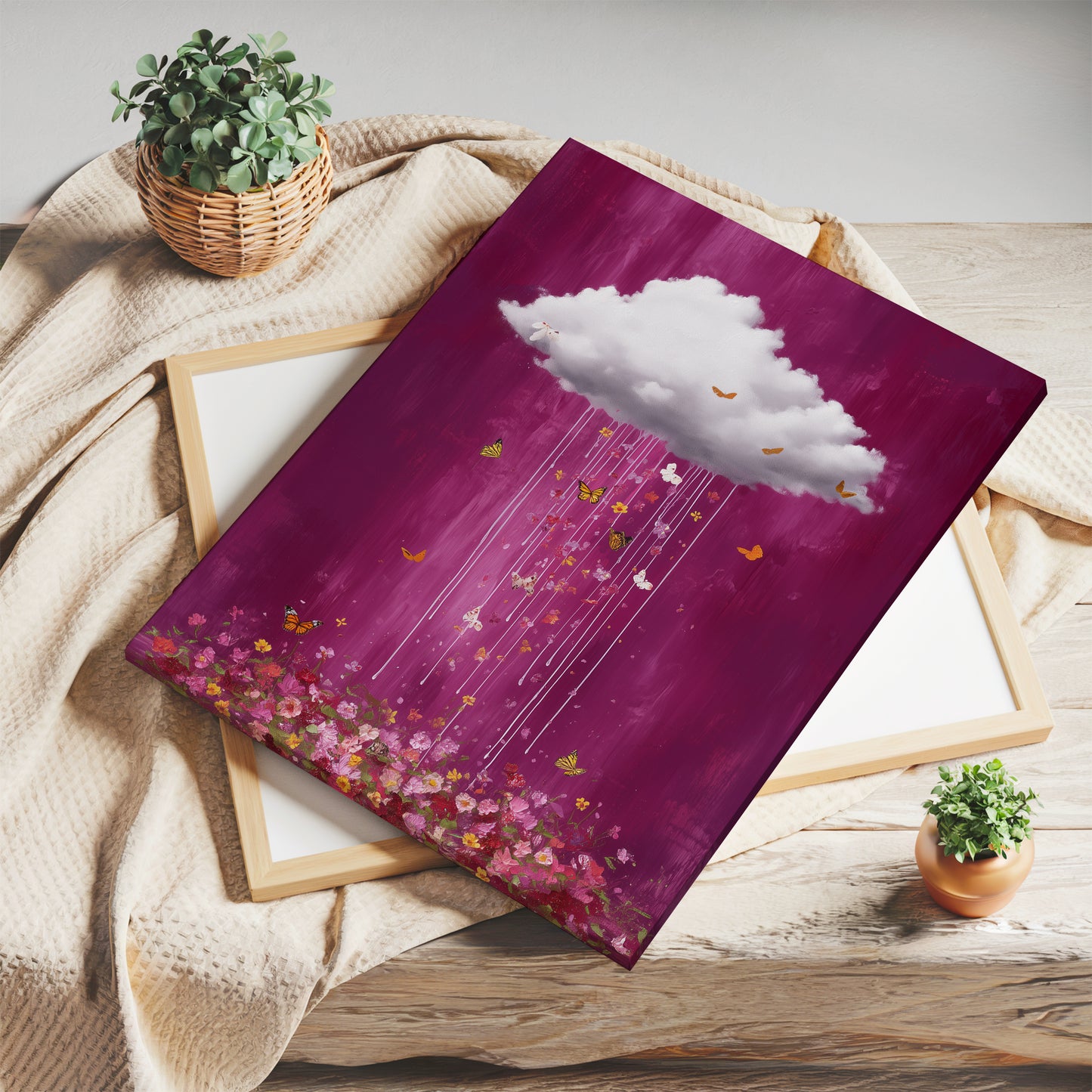 Butterfly Cloud Print – Minimalist Wall Art - Maximalist Home Decor - Floral Cloud Framed Canvas