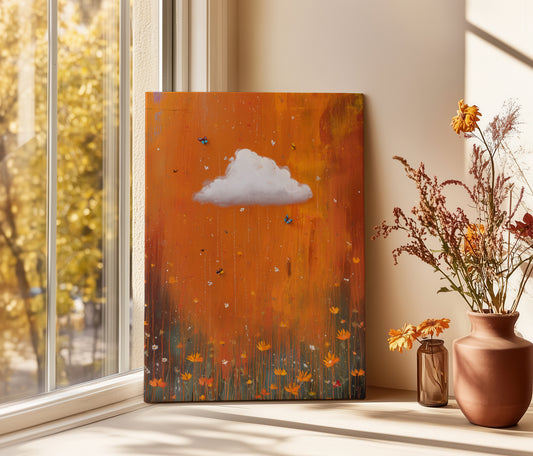 Wildflower Cloud Print – Minimalist Wall Art - Maximalist Home Decor - Orange Cloud Framed Canvas