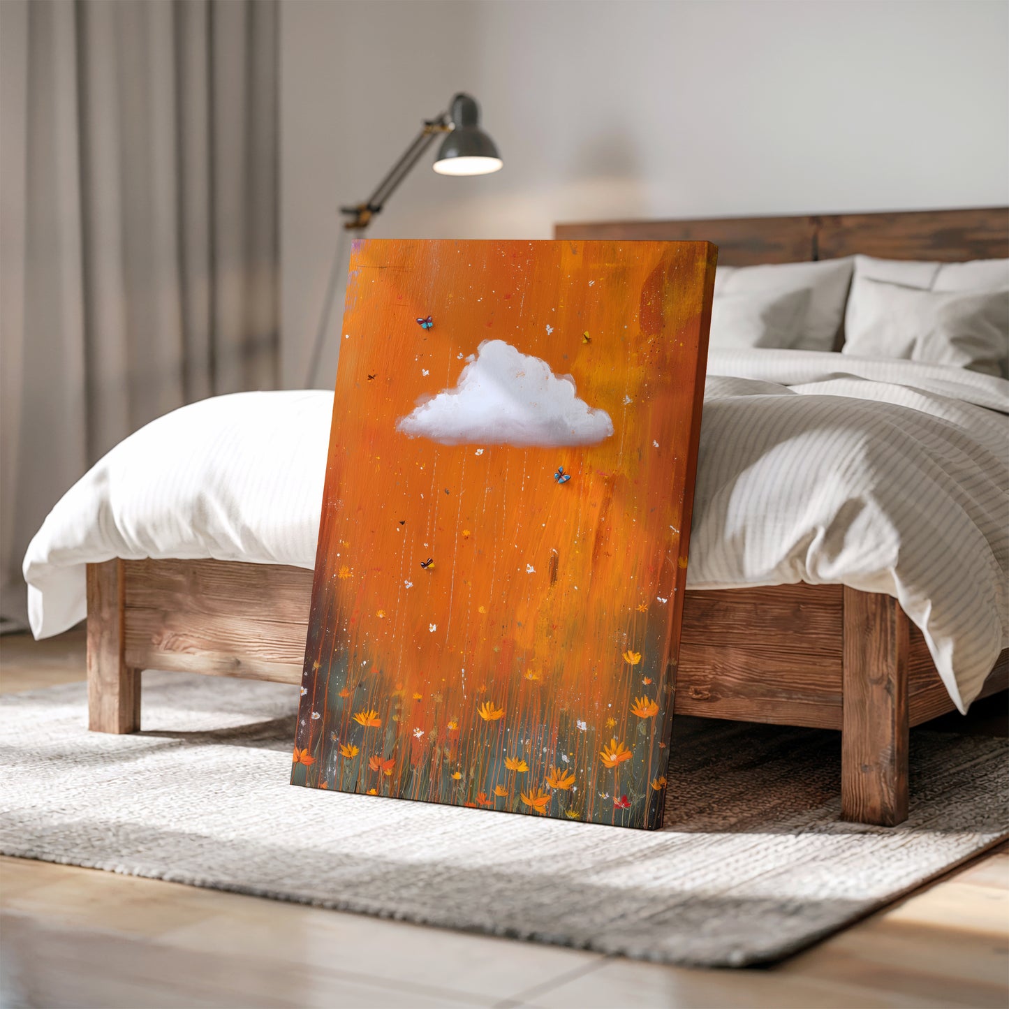Wildflower Cloud Print – Minimalist Wall Art - Maximalist Home Decor - Orange Cloud Framed Canvas