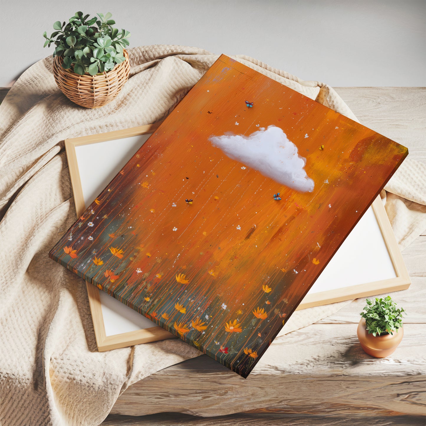 Wildflower Cloud Print – Minimalist Wall Art - Maximalist Home Decor - Orange Cloud Framed Canvas