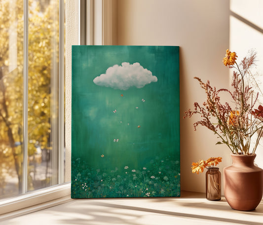 Wildflower Cloud Print – Minimalist Wall Art - Maximalist Home Decor - Teal Cloud Framed Canvas