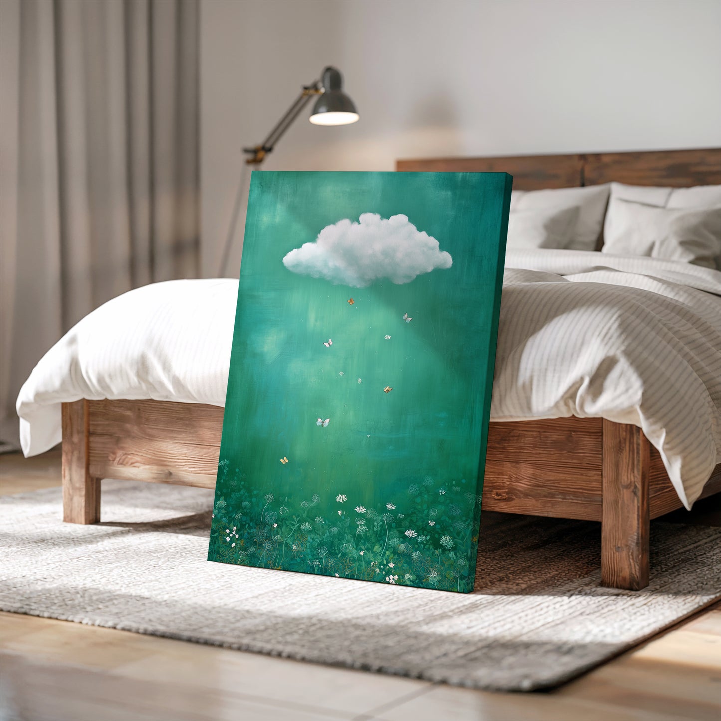 Wildflower Cloud Print – Minimalist Wall Art - Maximalist Home Decor - Teal Cloud Framed Canvas