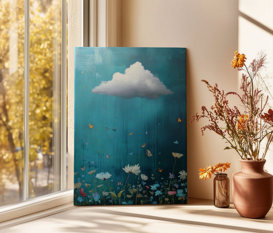 Blue Floral Cloud Canvas Print – Minimalist Wall Art - Maximalist Home Decor - Framed Canvas Art