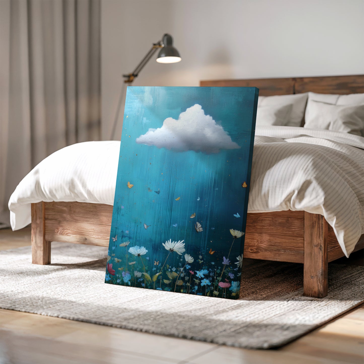 Blue Floral Cloud Canvas Print – Minimalist Wall Art - Maximalist Home Decor - Framed Canvas Art