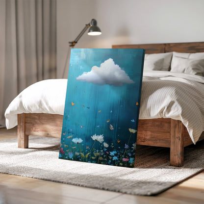 Blue Floral Cloud Canvas Print – Minimalist Wall Art - Maximalist Home Decor - Framed Canvas Art