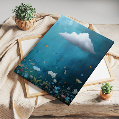Blue Floral Cloud Canvas Print – Minimalist Wall Art - Maximalist Home Decor - Framed Canvas Art