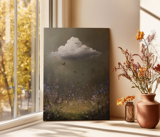 Moody Cloud Canvas Print – Minimalist Wall Art - Maximalist Home Decor - Floral Cloud Framed Canvas Art