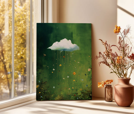 Green Cloud Canvas Print – Minimalist Wall Art - Maximalist Home Decor - Floral Cloud Framed Canvas Art