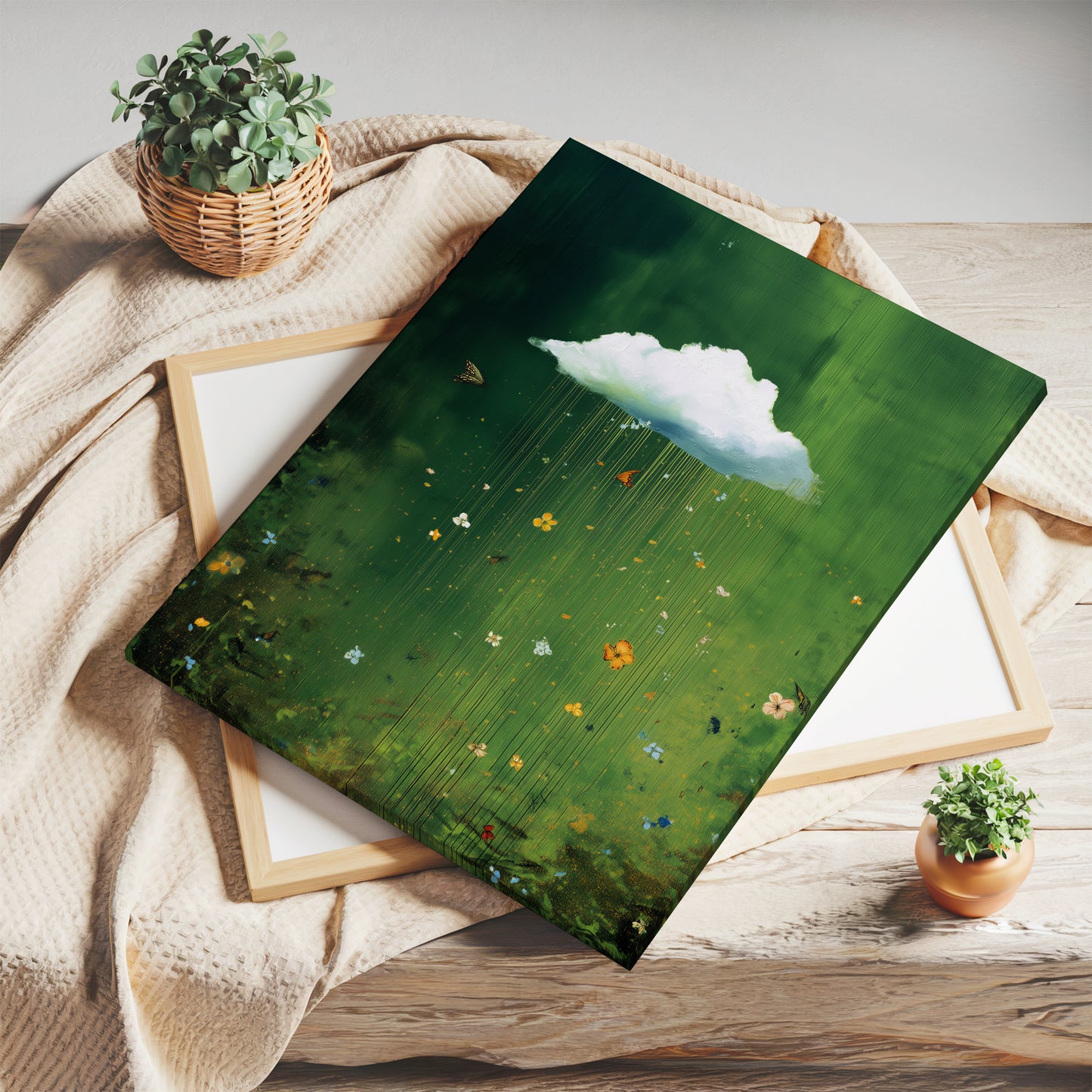 Green Cloud Canvas Print – Minimalist Wall Art - Maximalist Home Decor - Floral Cloud Framed Canvas Art