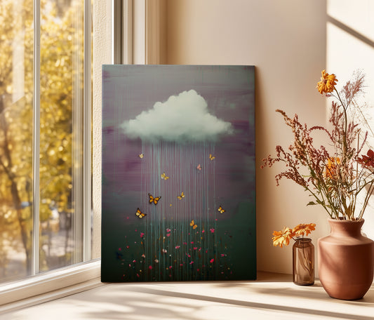 Purple Ombre Cloud Canvas Print – Minimalist Wall Art - Maximalist Home Decor - Floral Cloud Framed Canvas