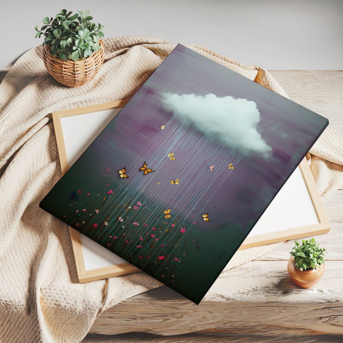 Purple Ombre Cloud Canvas Print – Minimalist Wall Art - Maximalist Home Decor - Floral Cloud Framed Canvas