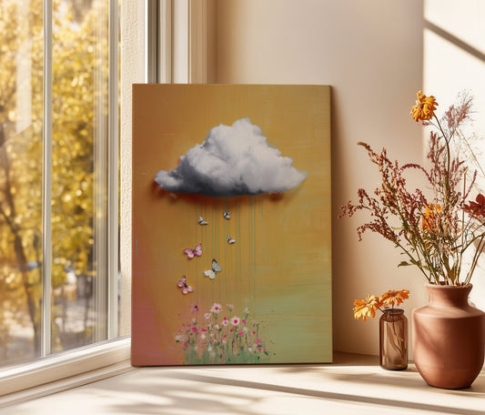 Yellow Cloud Canvas Print – Minimalist Wall Art - Maximalist Home Decor - Floral Cloud Framed Canvas
