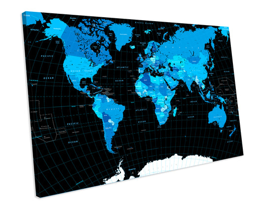 Detailed Map of The World Atlas CANVAS WALL ART Box Framed Picture Print
