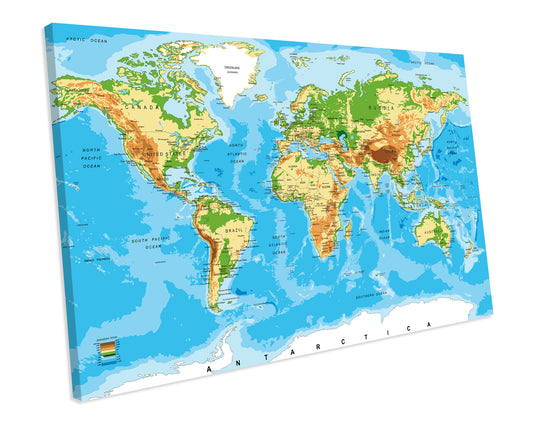 Detailed Map of The World Atlas CANVAS WALL ART Box Framed Picture Print