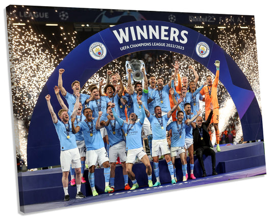 Manchester City 2023 Champions League Winners Canvas Wall Art Picture Print