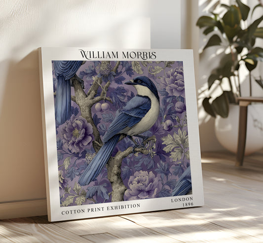 William Morris Canvas Print – Botanical Wall Art - Purple Magpie Exhibition Print - Floral Framed Canvas