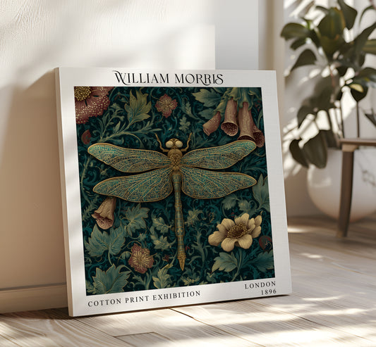 William Morris Canvas Print – Botanical Wall Art - Dragonfly Exhibition Print - Floral Framed Canvas