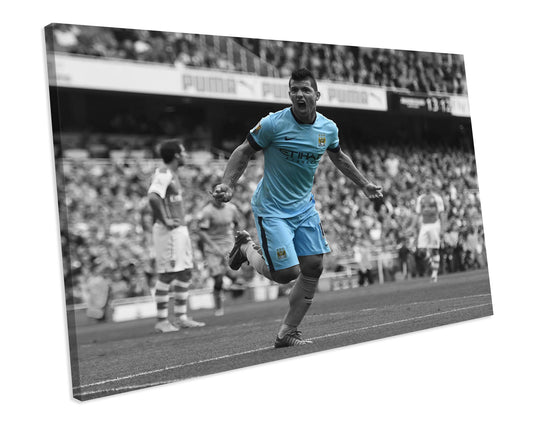 Sergio Agüero Winning Goal Football Sport CANVAS WALL ART Box Framed Picture Print