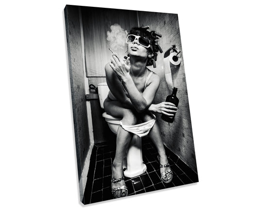 Girl Smoking On Toilet Bathroom CANVAS WALL ART Picture Print