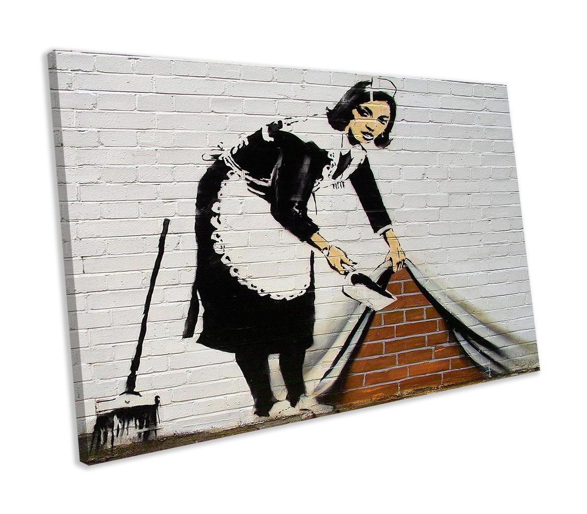 Banksy Sweep It Under The Carpet Graffiti CANVAS WALL ART Box Framed Picture Print