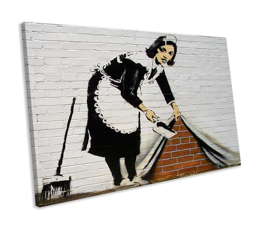 Banksy Sweep It Under The Carpet Graffiti CANVAS WALL ART Box Framed Picture Print