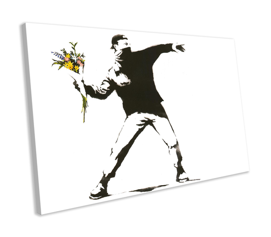 Banksy Flower Thrower Graffiti CANVAS WALL ART Box Framed Picture Print