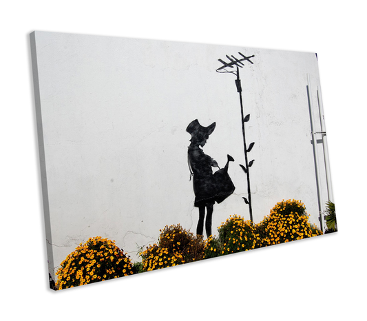 Banksy Aerial Flower Girl Graffiti CANVAS WALL ART Box Framed Picture Print