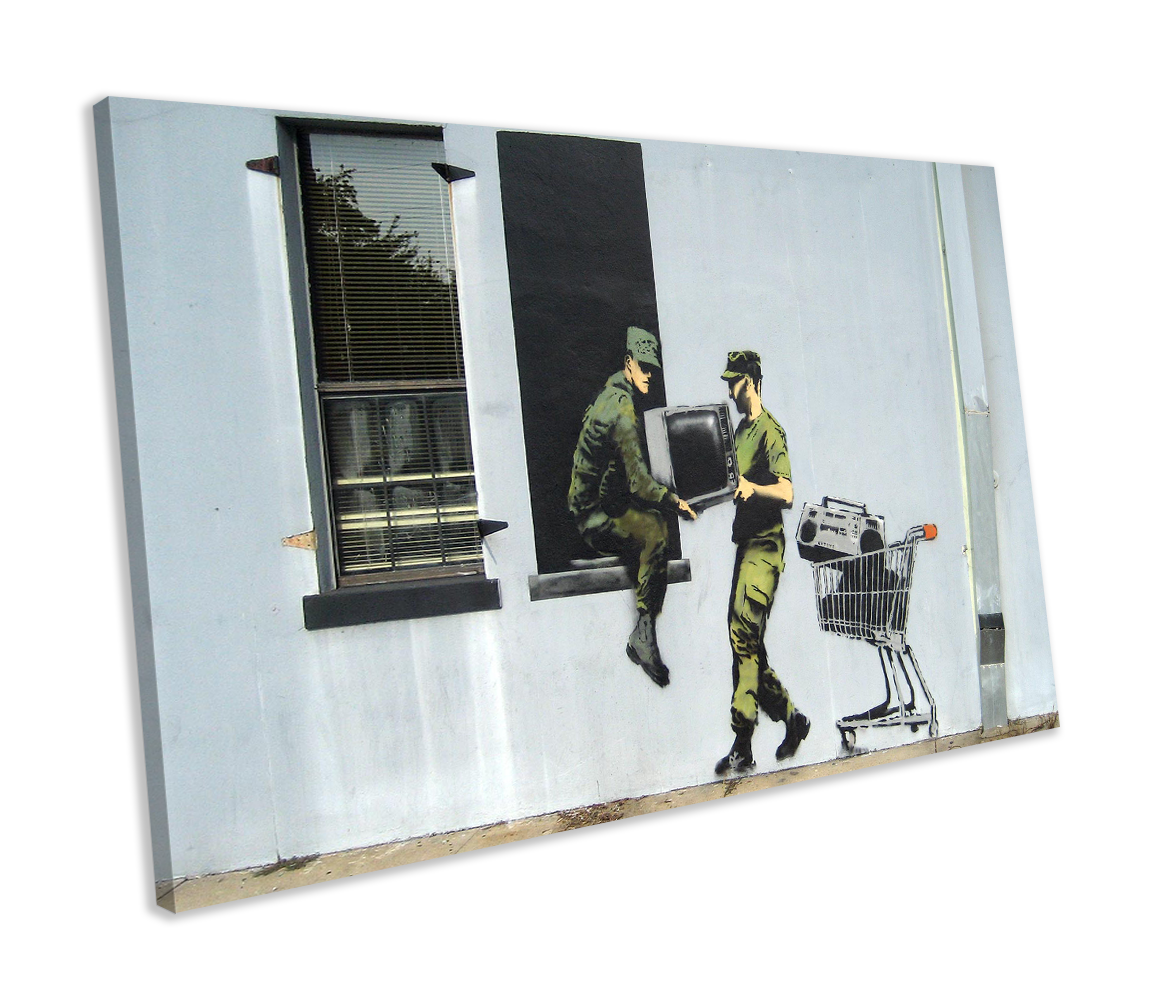 Banksy Looting Soldiers Graffiti CANVAS WALL ART Box Framed Picture Print