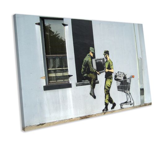 Banksy Looting Soldiers Graffiti CANVAS WALL ART Box Framed Picture Print