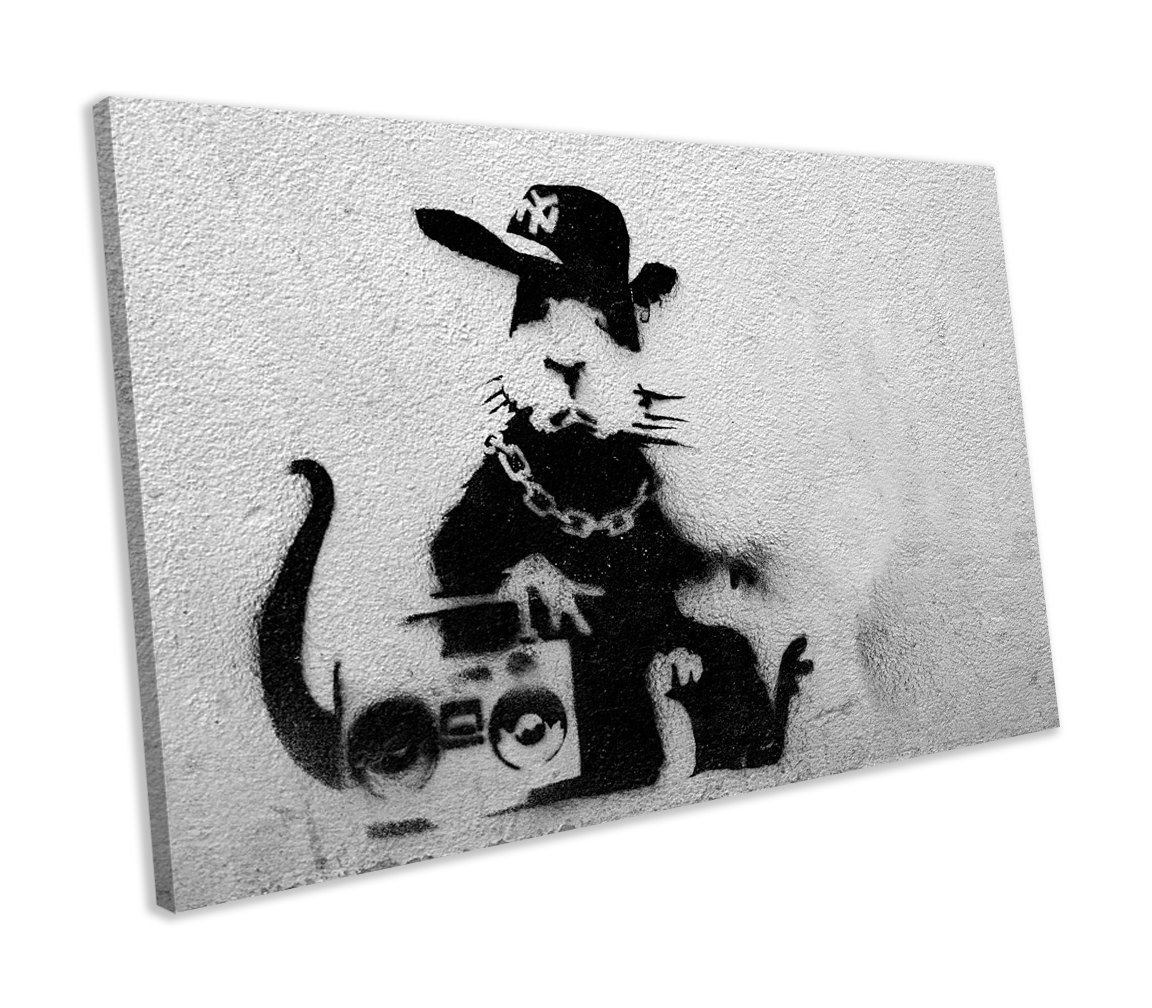 Banksy Gangsta Rat Graffiti CANVAS WALL ART Box Framed Picture Print