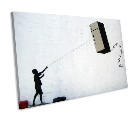 Banksy Fridge Kite Graffiti CANVAS WALL ART Box Framed Picture Print