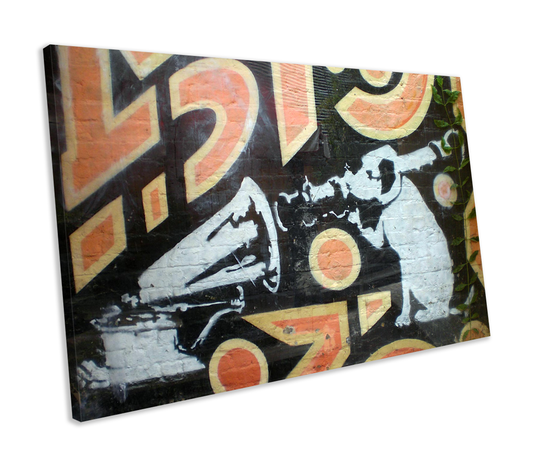 Banksy HMV Dog Graffiti CANVAS WALL ART Box Framed Picture Print
