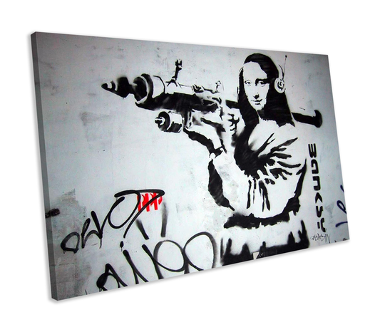 Banksy Mona Lisa With Rocket Launcher Graffiti CANVAS WALL ART Box Framed Picture Print