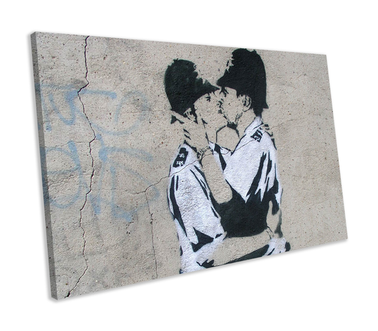 Banksy Kissing Coppers Graffiti CANVAS WALL ART Box Framed Picture Print